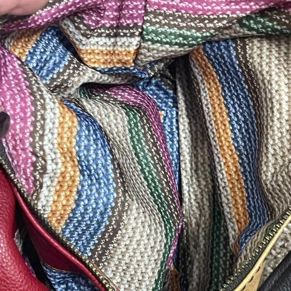 The Sak Colorblock Leather Hobo Shoulder Bag Burgundy Beige Black Braided Strap‎
